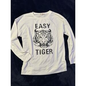 Mazik Easy Tiger Graphic Sweatshirt White Small Long Sleeve Pullover Casual